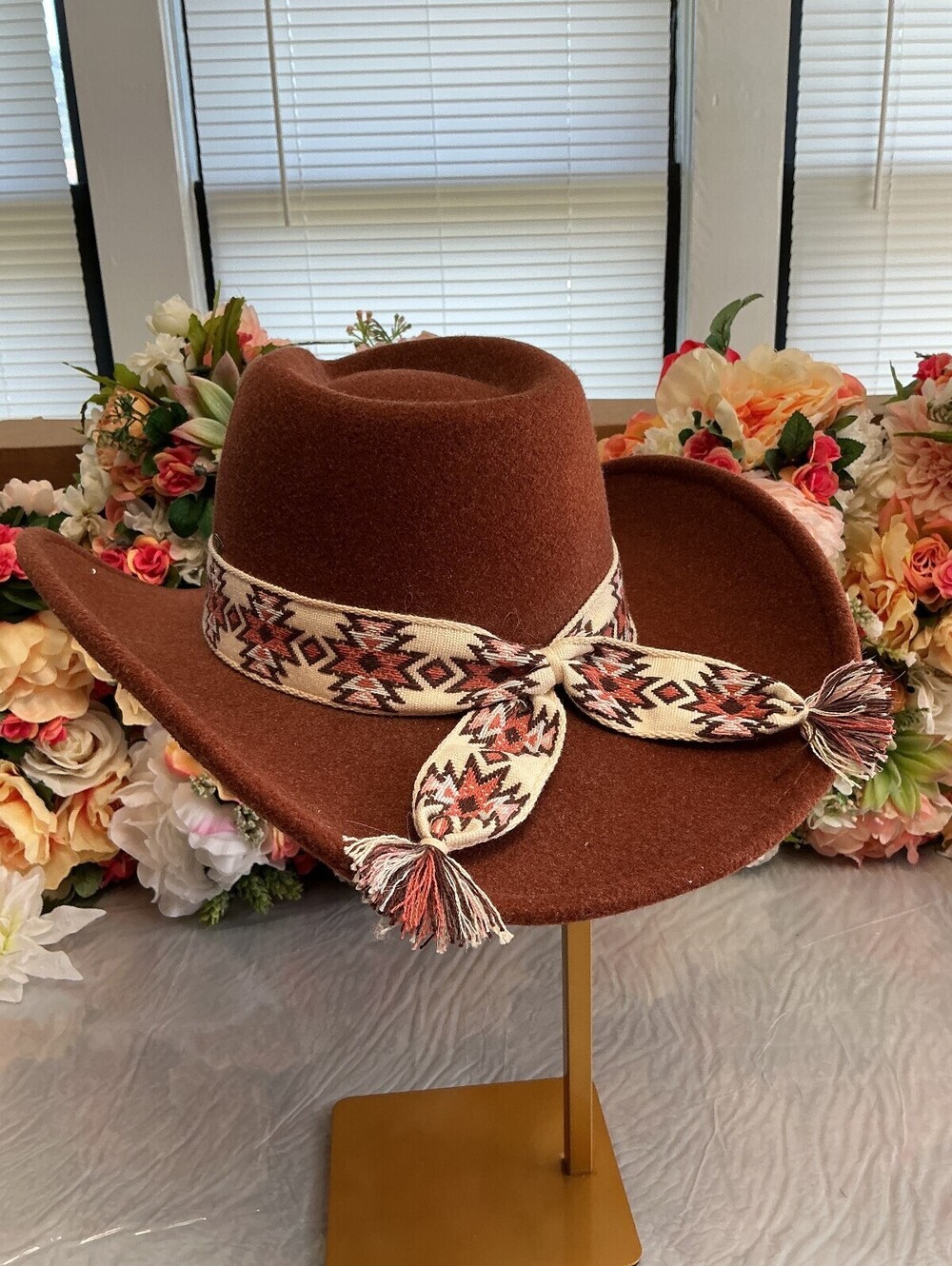 C.C Brown Vegan Felt Cowboy Hat Southwest Band Tassels